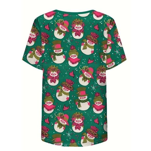 Christmas Scrub top Women’s size Large 12 Snowman Christmas tree Nurse healthcar - Picture 2 of 3